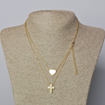 Верижка Xuping лимоново позлатяване, дебелина 1,4 мм, с висулка "Сърце и Кръст", диаметър 10x12 мм, 15x11 мм ±, дължина 39–44 см ±