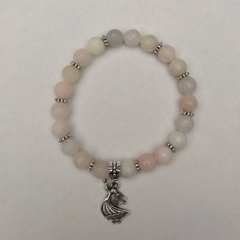 Браслет от морганит — гранована мъниста, диаметър около 8 мм, еластична основа, дължина около 18 см, с метални вложки