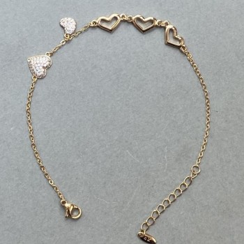 Гривна «Сърце» Xuping позлата 18К, дължина 18–21 см, дебелина 1,5 мм със стрази
