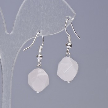 Обеци от розов кварц, естествен камък, многостранна огранка, диаметър 10,5×12 мм, дължина около 32 мм