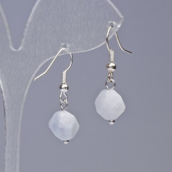 Обеци с аквамарин, натурален многофасетен камък, диаметър 9×10 мм, дължина около 31 мм