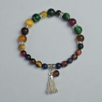 Браслет котешко око асортимент, диаметър 6 мм, 8 мм± (еластичен), дължина 18 см± с метални вложки