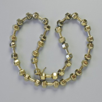 Хематитени мъниста във форма на гантели, светло бронзов цвят, диаметър 21x7 мм, дължина около 42 см