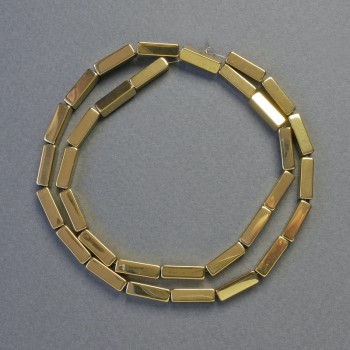 Гематитни мъниста със златист цвят, правоъгълна форма, диаметър 12×4 мм, дължина около 42 см ±, низка