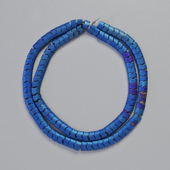 Хематитови мъниста със змийка, зиг-заг и вълна, цвят матово синьо, диаметър 5×4×3 мм ±, дължина около 38 см