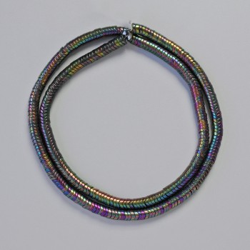 Хематитови рондели мънисти с вълнообразна повърхност, черен мултицвет, диаметър 4×1 мм, дължина около 40 см – нишка