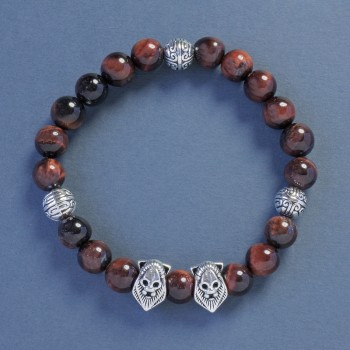 Гривна от бичево око с гладко топче, диаметър около 9 мм, дължина 18 см +/- еластична, със вставка «Лъв»