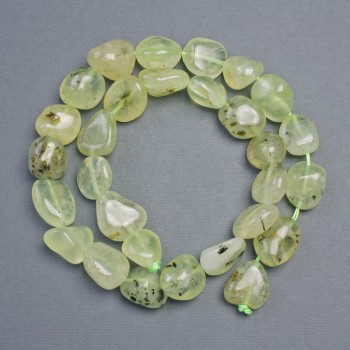 Галтовани мъниста от естествен камък пренит, диаметър 14×12–12×10 мм, дължина 38 см ±