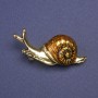 Брошка - охлюв, жълта емал, златист цвят на метал, 18×38 мм+