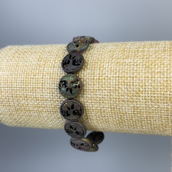 Браслет с хематит и дърво, мултицветен, размер 12×4 мм, дължина 18 см, еластичен