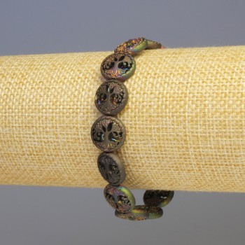 Браслет с хематит и дърво, мултицветен, диаметър 12×4 мм, дължина 18 см, еластичен