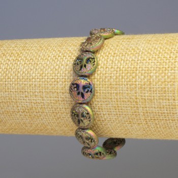 Браслет хематит и дърво, мултицветен, диаметър 12×4 мм, дължина 18 см, еластичен