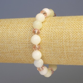 Гривна от морганит и чешко стъкло, грановани мъниста и рондел, диаметър 10 и 8 мм ±, дължина 18 см ±, еластична