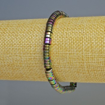 Гривна с гематит рондель многоцветна, диаметър 6x2 мм, дължина 18 см, еластична основа