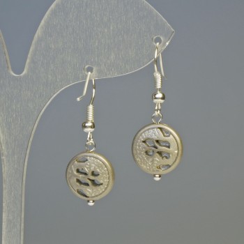 Обeци Хематит Дърво матови сребърни, диаметър 12×4,5 мм, дължина около 3,2 см