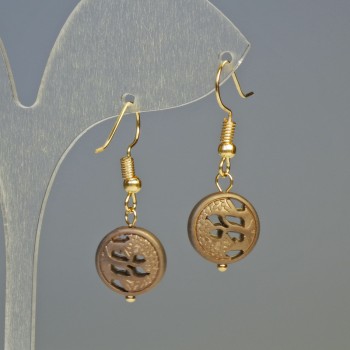 Обеци от хематит «Дърво» матово бронзово, диаметър 12×4,5 мм, дължина 3,2 см