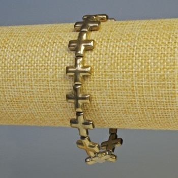 Браслет от хематит с кръстове в светло бронзов цвят, диаметър 12,5×12,5 мм ±, дължина 18 см ±, еластична основа