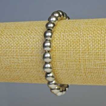 Гривна от гематит със сребрист оттенък, топчета диаметър 8 мм, дължина 18 см, еластична