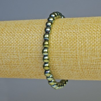 Браслет от хематит с топчета хамелеонов зелен цвят, диаметър 6 мм, дължина 18 см, еластична лента