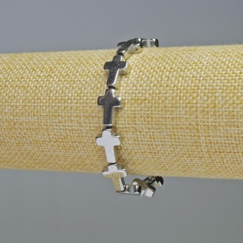 Гривна от хематит «Кръст» в сребрист цвят, диаметър 10×14×4 мм, дължина приблизително 18 см, еластична основа