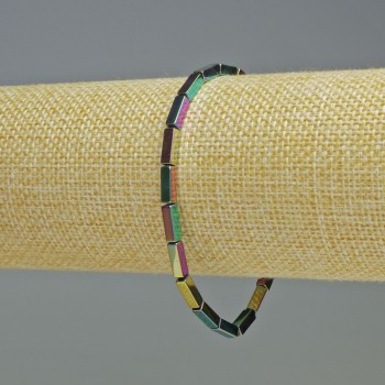 Гематит браслет с правоъгълни мъниста в радужен цвят, диаметър 9×3 мм, дължина около 18 см, еластична основа