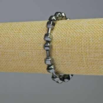 Гривна от хематит във форма на гантела, черна, диаметър 21×7 мм, дължина 18 см, еластична