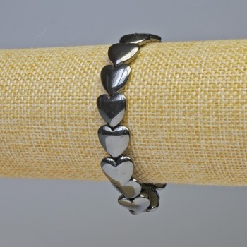 Браслет от хематит с форма на сърце, черен цвят, диаметър 9,5×9,5 мм, дължина 18 см, еластична основа