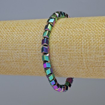Гривна с хематит във форма на шестоъгълници «Зиг-заг», многоцветна, диаметър 6x6 мм, дължина 18 см, еластична лента