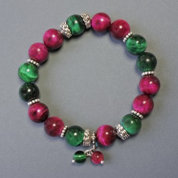 Гривна с котешко око от естествен камък, гладко топче диаметър около 10 мм, с метални вложки, дължина 18 см ±, еластична