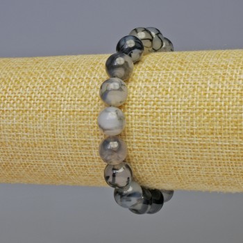 Гривна «Агат Драконови жилки» със гладките топчета, диаметър около 10 мм, дължина 18 см, еластична основа
