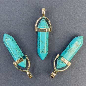 Висулка шестостенна „небесносиня бирюза“ (пресована) 41×34×9 мм