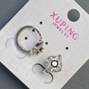 Обици Xuping Ромби с черни камъни, родиево покритие, размер 15×10 мм