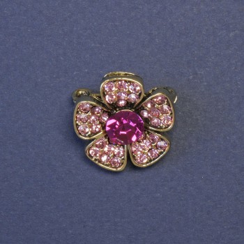 Брошка Цвете с розови кристали 20 мм ± сребрист метал