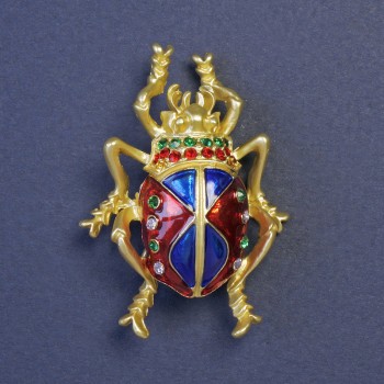 Брошка Жук-скарабей синя емал и кристали