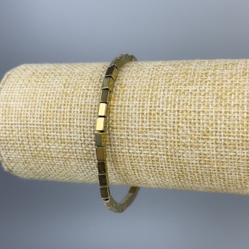 Браслет от златист гематит, правоъгълни мъниста, диаметър 5×3 мм, дължина 18 см, еластична основа