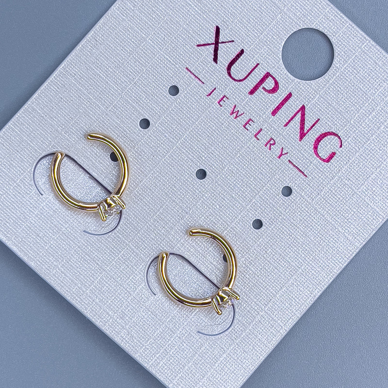 Обеци Xuping с бял кристал, диаметър 10x2 мм, позлата 18К