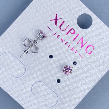 Обeци-пусети Xuping с розов камък 3 мм — родиево покритие