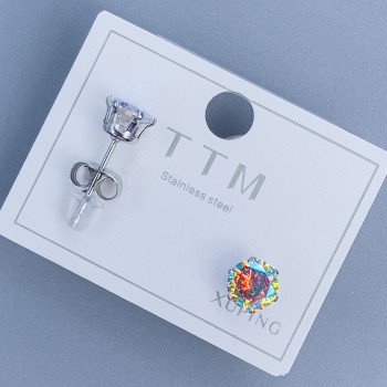 Обеци-пусети топчета Xuping с райдужен камък 6 мм ± родий