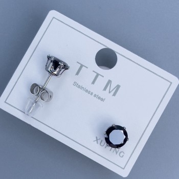 Обици-пусети Xuping с черен камък 6 мм ± родиево покритие