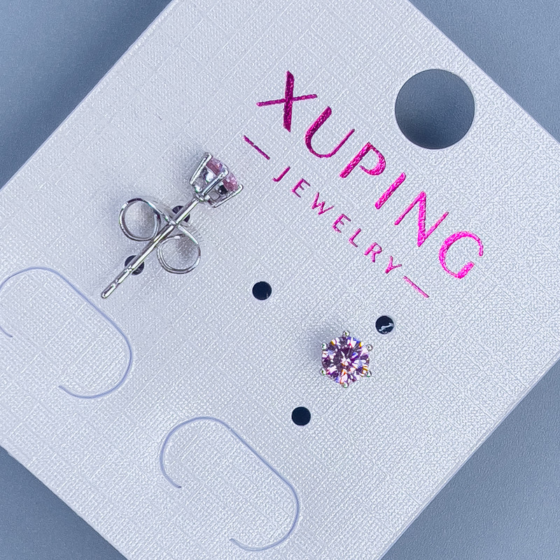 Обеци-гвоздики Xuping с розов камък 4 мм ± родий