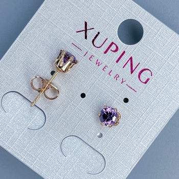 Обеци пусети с лилав камък Xuping, позлатени 18K, 5 мм