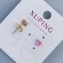 обеци пусети във формата на сърце Xuping с розов камък 5 мм, позлата 18К