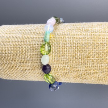 Гривна от фасетирани мъниста — асортимент, диаметър 9×7 мм ±, дължина 18 см, еластична основа