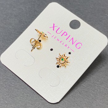 Обeци-пусети Xuping със зелен кристал 9 мм, позлатени с 18К