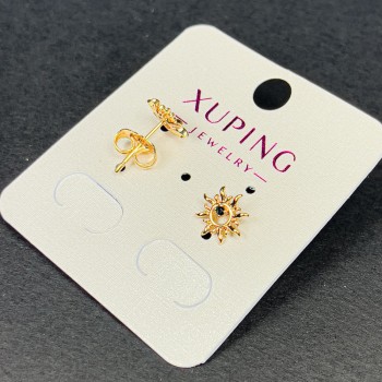 Обеци-гвоздики Xuping с черен кристал 9 мм ± позлата 18K