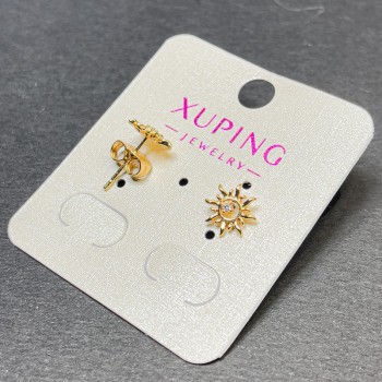 Обици пусети Xuping с бял кристал 9 мм ± позлата 18К