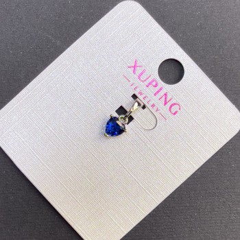 Кулон Xuping със сърце и син кристал, диаметър 6 мм, дължина 12 мм, родиево покритие