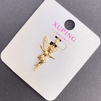 Кулон Xuping Фея със бели кристали, диаметър около 14 мм, дължина около 27 мм, позлата 18К