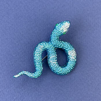 Брошка-кулон «Змия» със светлосиня емал и светлосини кристали, сребрист метал 53×32 мм +