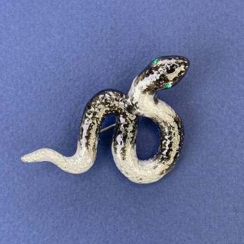 Брошка-кулон Змия със сив емал и светлосини кристали, сребрист метал 53×32 мм +
